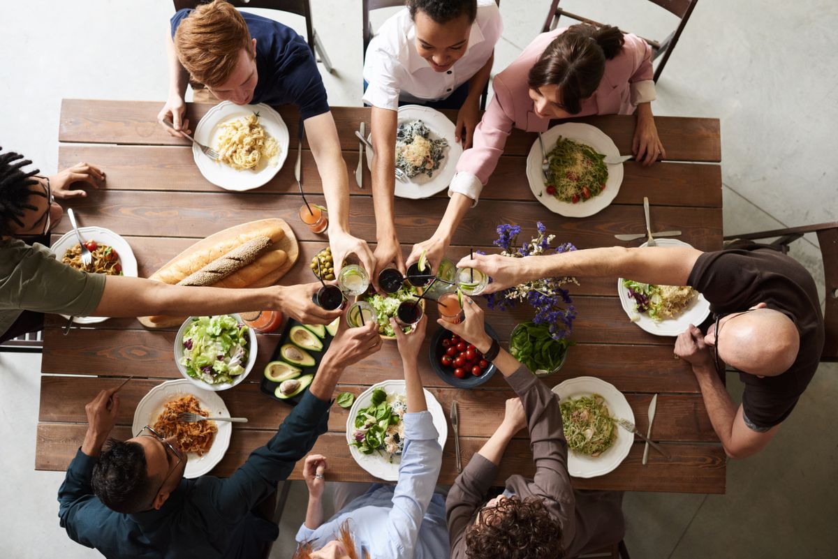 A shared dinner at a Wednesday meetup